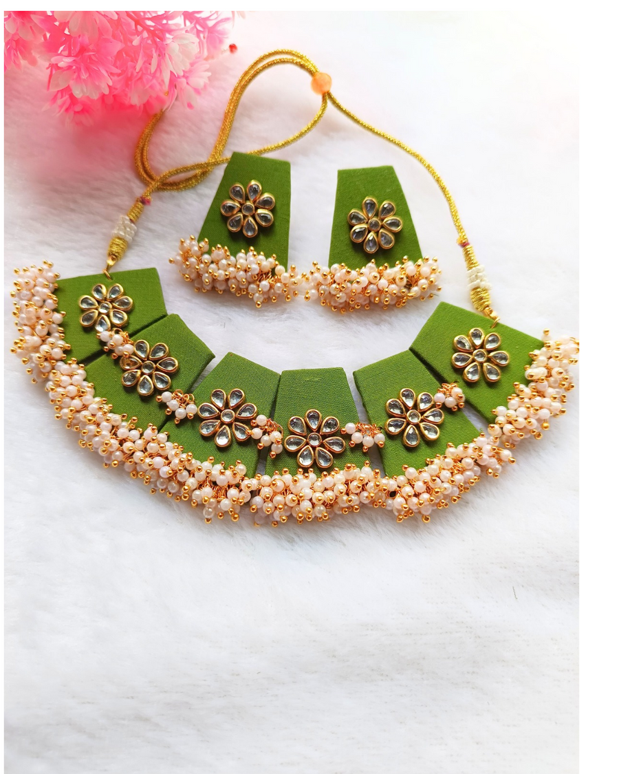 green fabric necklace