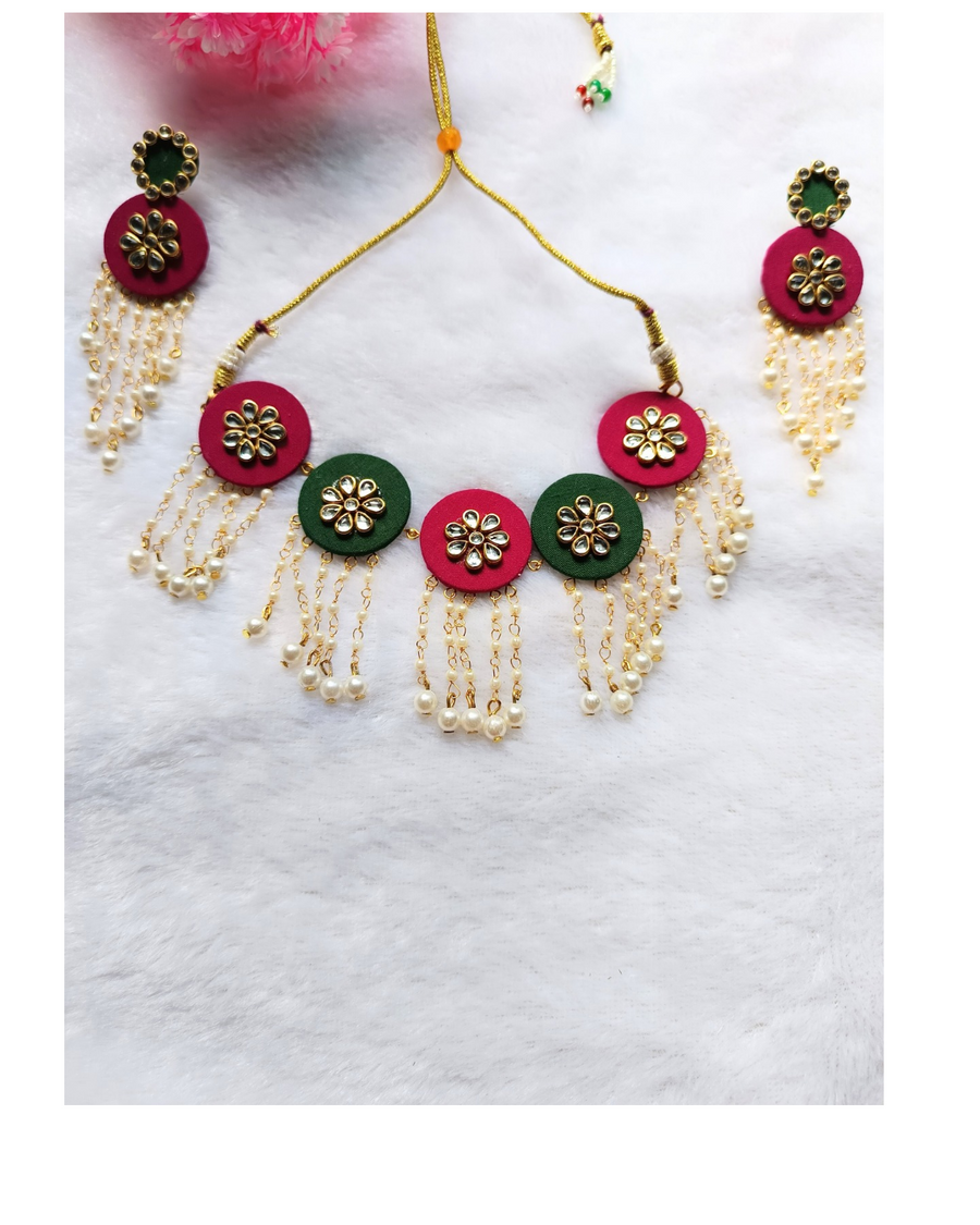 Pink&Green Fabric Neclace