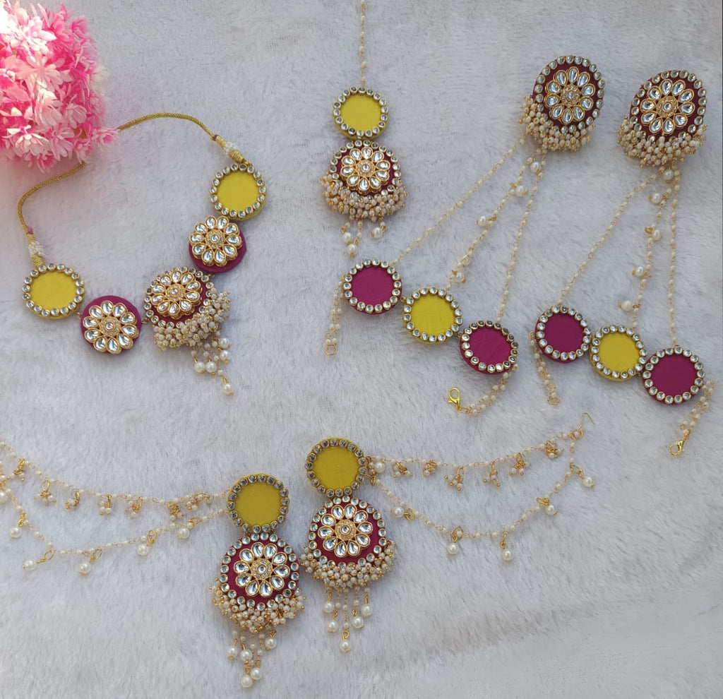 Yellow PInk Fabric Necklace Set