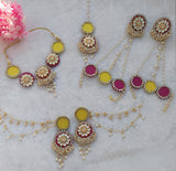 Yellow PInk Fabric Necklace Set