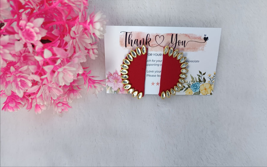 Red Halfround Fabric Earring