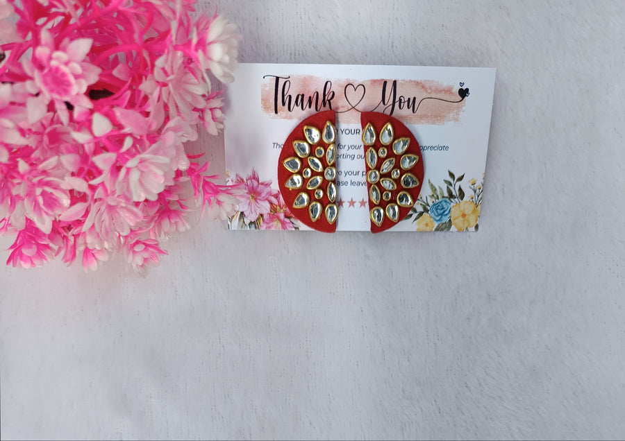 Red Halfround Fabric Earring