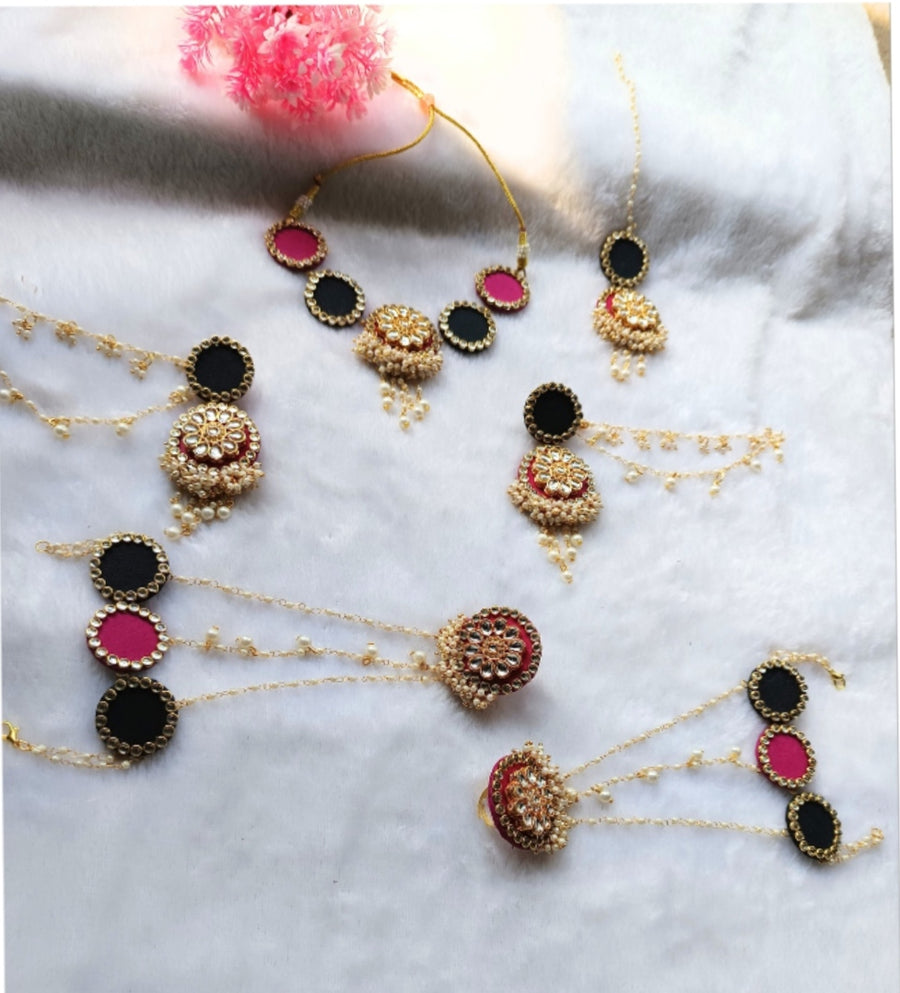 Black Pink Fabric Necklace Set