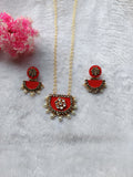 Red Long Fabric Necklace Set