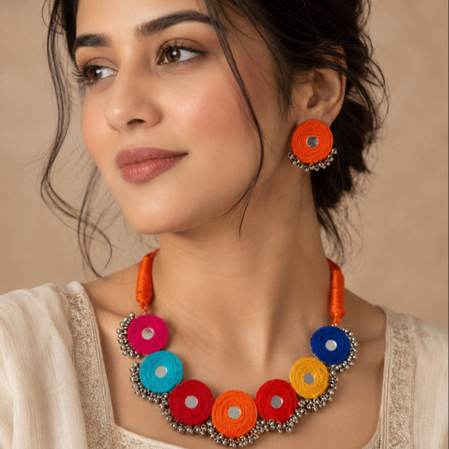 Navratri Multicolor Thread Necklace