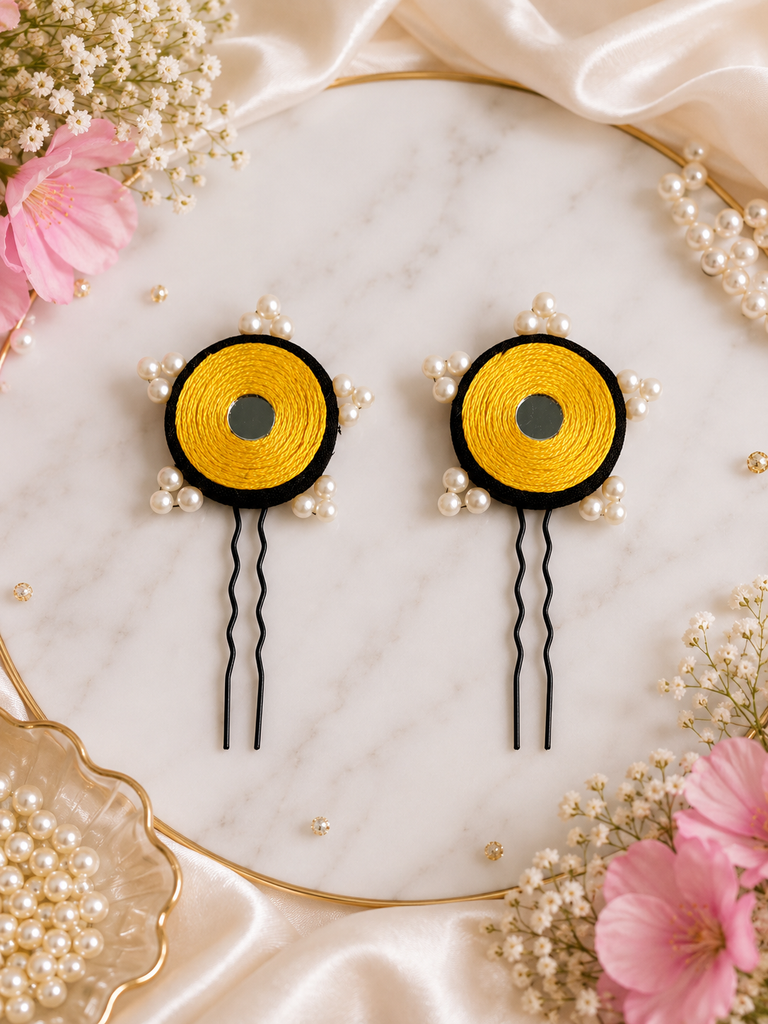 Handcrafted Yellow Mirror Pins