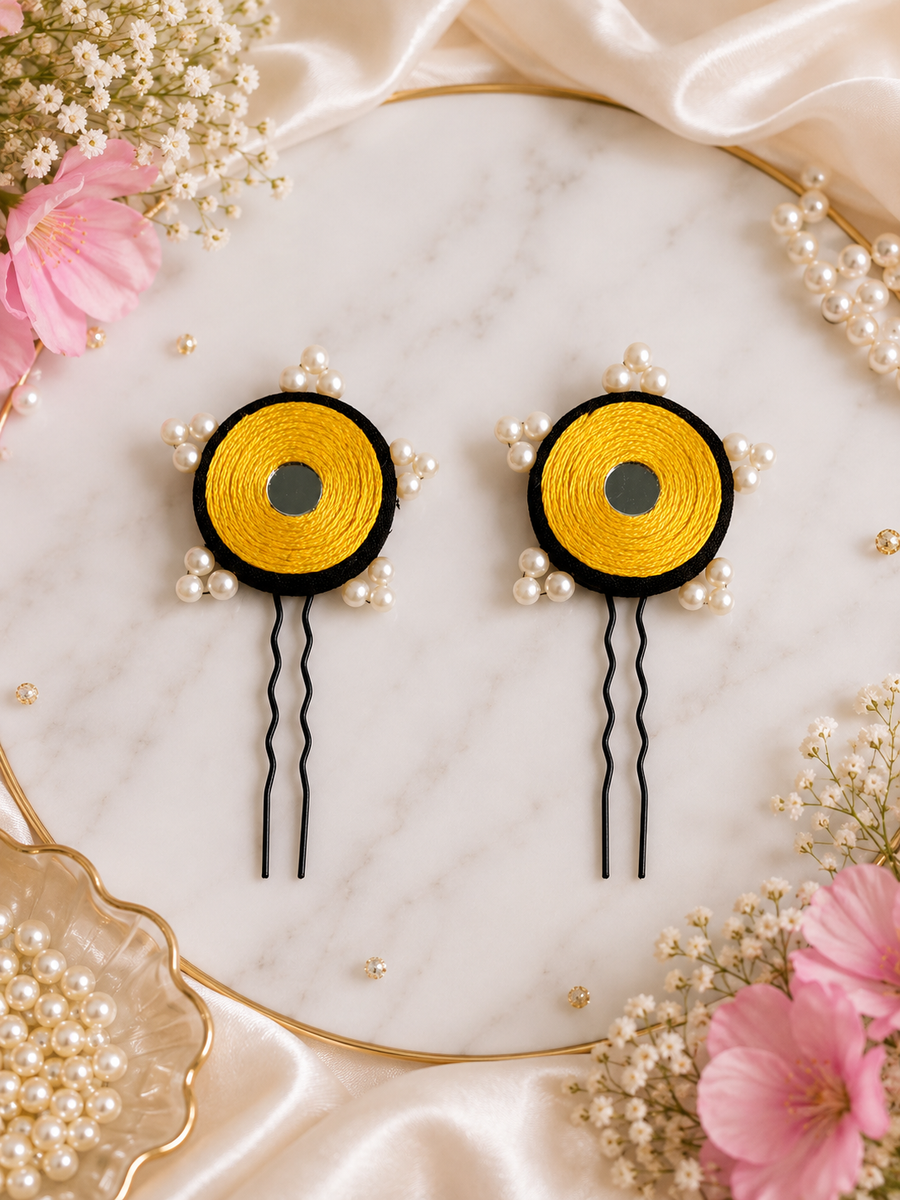 Handcrafted Yellow Mirror Pins