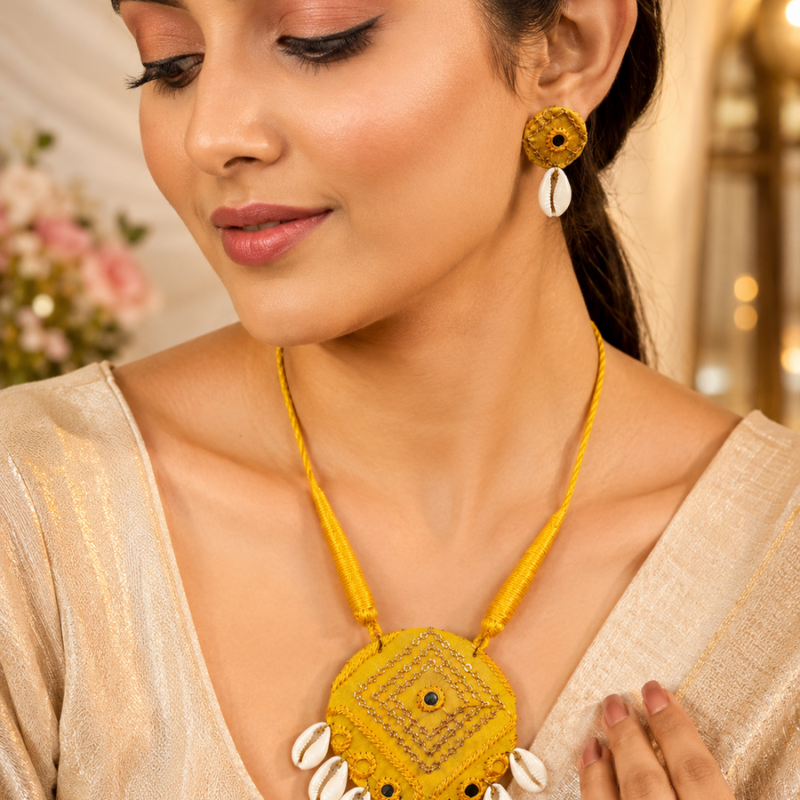 Mustard Shell Jewellery Set