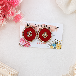 Red Kundan Fabric Earrings