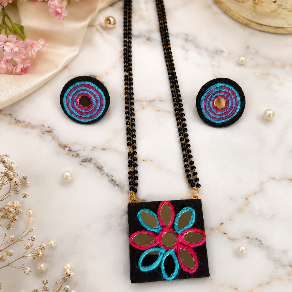 Pink Blue Mirror Mangalsutra