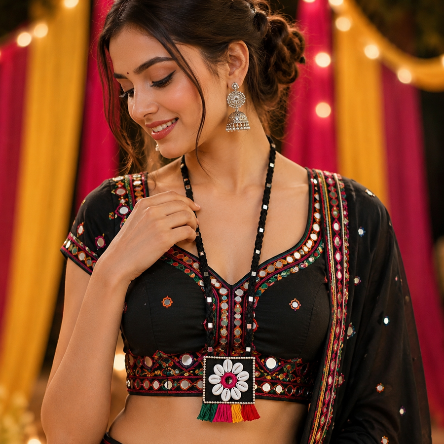 Navratri Mirror Tassel Necklace